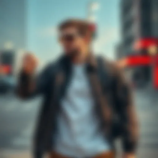 A stylish individual balancing luxury items and everyday essentials, like a designer watch and practical backpack, symbolizing a mix of wealth and practicality in the crypto lifestyle.