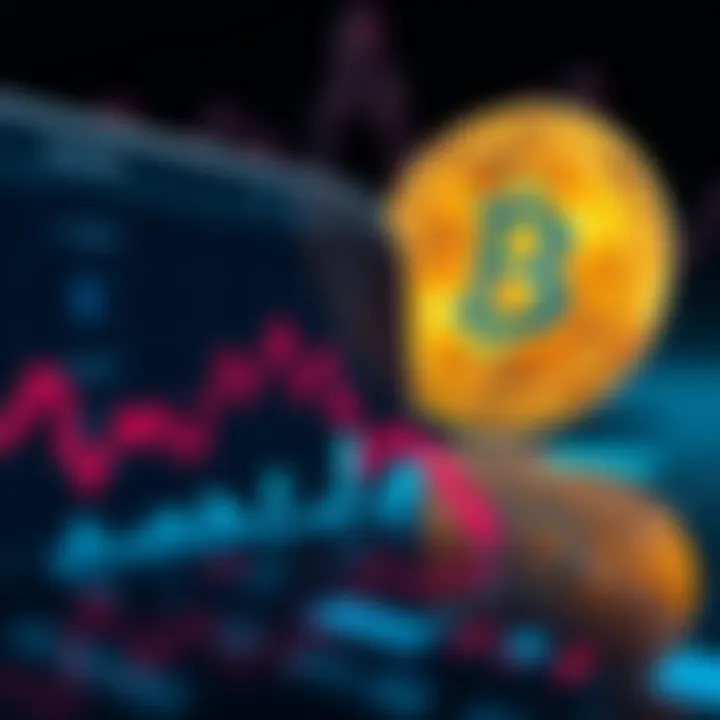 Chart showing a downward trend in cryptocurrency values with a digital coin in the background.