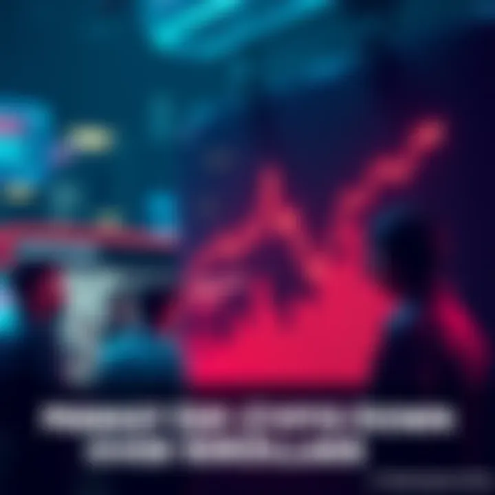 Crypto Market Down Graph showing a significant drop in cryptocurrency values with worried people discussing in the background