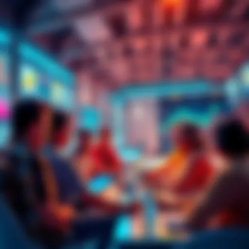 A group of people discussing cryptocurrency market trends and safety tips in a vibrant online forum setting.