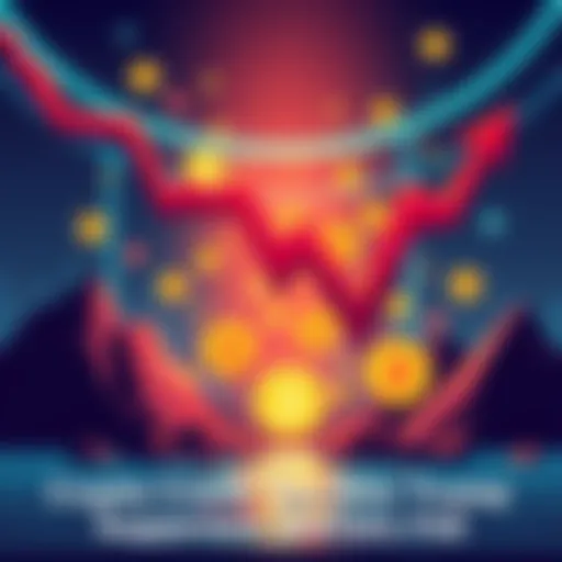 An illustration showing a downward trend in cryptocurrency values with symbols of Bitcoin and other digital currencies fading, representing financial loss for Trump supporters.