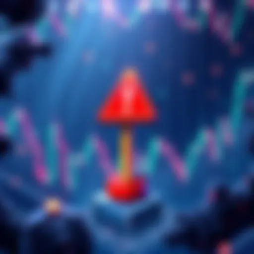 Illustration of a crypto market chart showing fluctuations with a warning sign for FOMO and Relief Rally traps