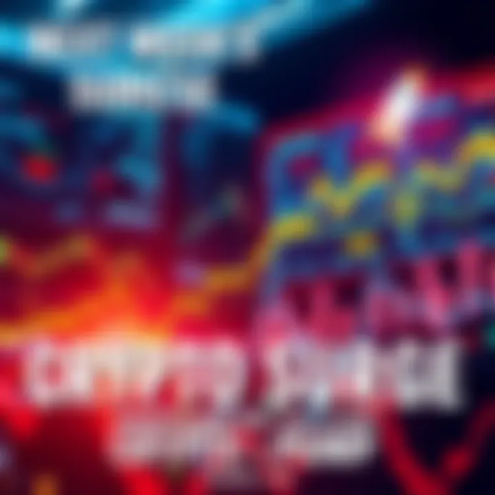 A graphic showing upward trends in cryptocurrency prices with a rocket symbol indicating a market pump.