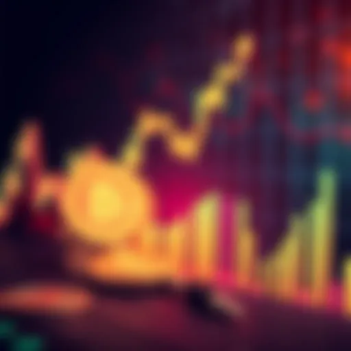 Graph showing rising cryptocurrency values with coins in the background