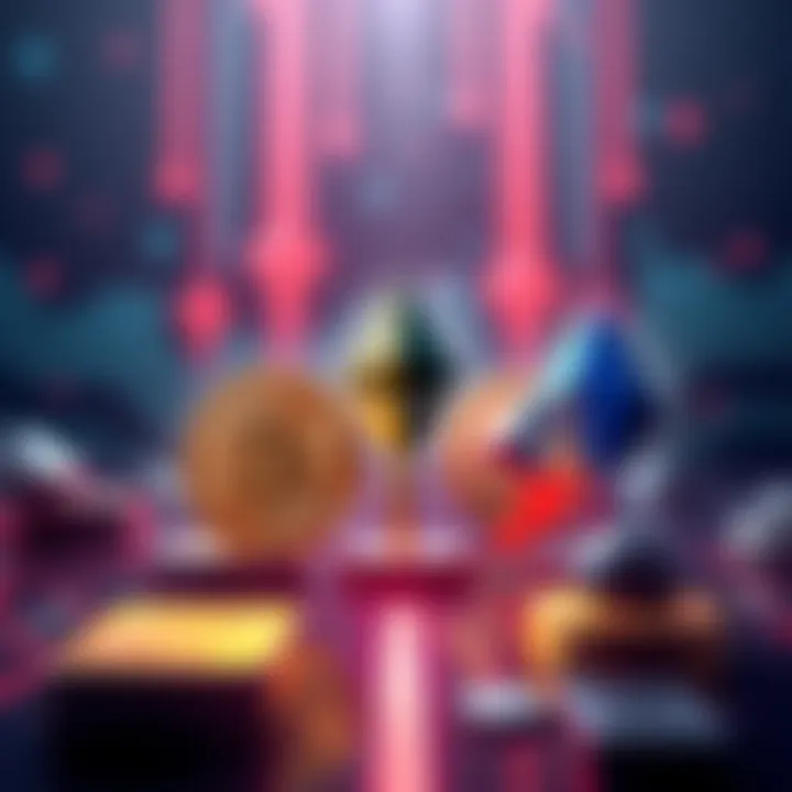 Illustration showing Bitcoin, Ethereum, and Cardano symbols with arrows indicating price changes due to new regulations