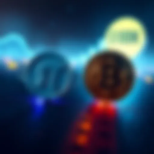 A visual of Pi and Bitcoin logos racing toward milestones, with a dollar sign and $100K in the background