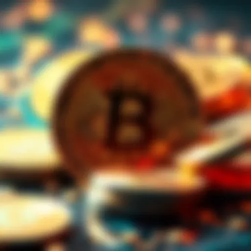 A digital representation of cryptocurrency coins with a dollar sign, symbolizing the crypto market hitting one dollar.