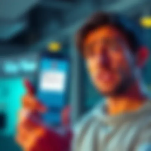 A person looking worried while holding a phone showing a cryptocurrency wallet with an error message about lost keys