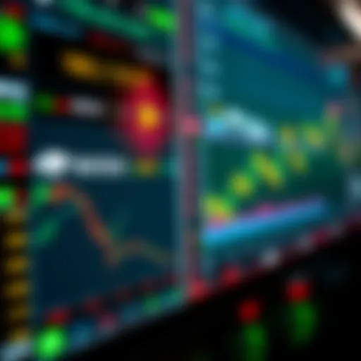 A digital interface showing cryptocurrency and stock trading options side by side, featuring logos of popular stocks like NVDA and TSLA