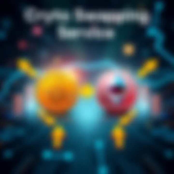 A digital illustration showing cryptocurrency symbols like Bitcoin and Ethereum with arrows indicating swapping between them, representing quick and reliable crypto exchanges.