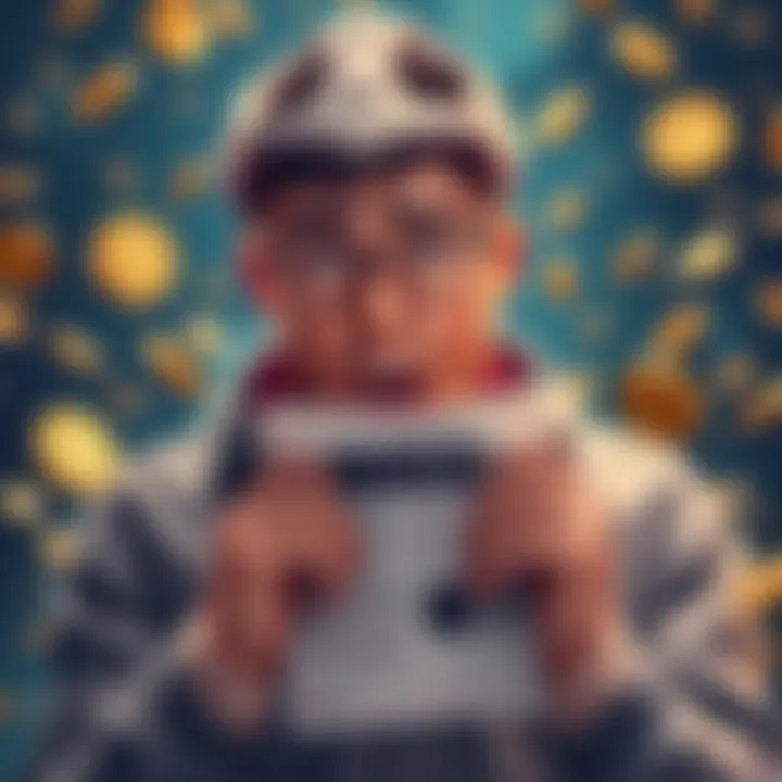 A person holding a tax bill with a shocked expression, surrounded by falling crypto coins, illustrating the financial stress of airdrop taxes.