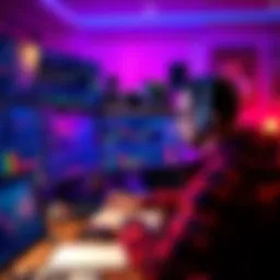 A person looking at multiple screens showing cryptocurrency charts and data while working at a home office.