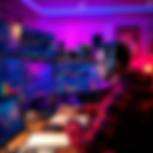 A person looking at multiple screens showing cryptocurrency charts and data while working at a home office.