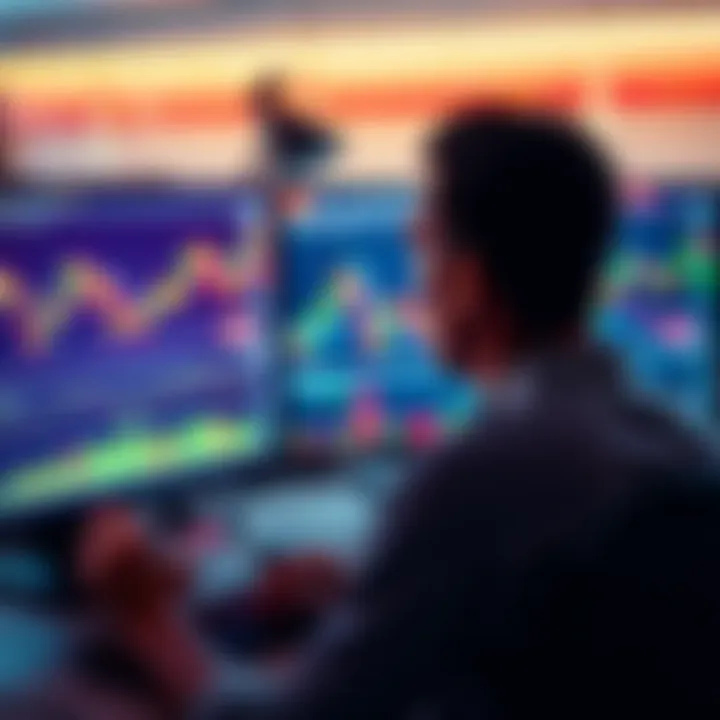A person looking at cryptocurrency charts on a computer screen, focusing on trading strategies and market movements.