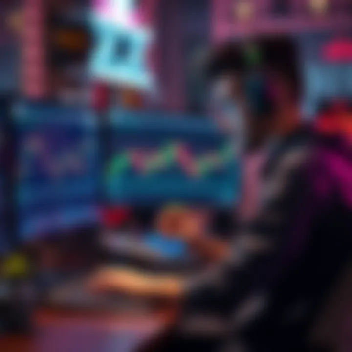 A developer working on a computer with trading charts on the screen, representing the process of building a crypto trading bot platform.