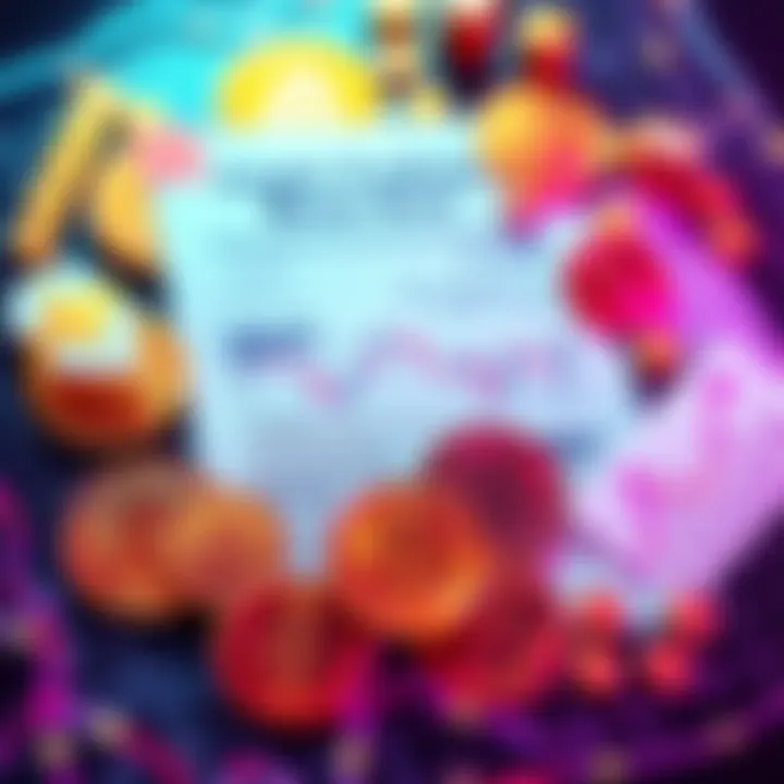 A visual representation showing cryptocurrency symbols with a tax document and graphs illustrating gains and losses from trading.