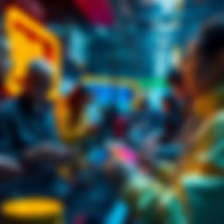 People making transactions using cryptocurrency on devices