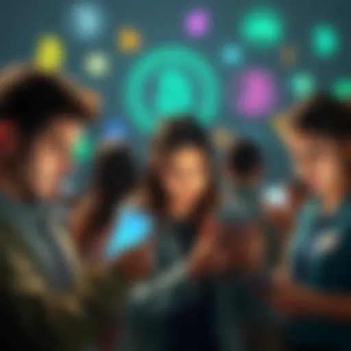 A group of worried people looking at their phones with cryptocurrency logos in the background, representing uncertainty due to MiCA regulation deadline