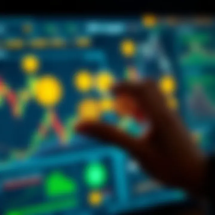 A person comparing cryptocurrency symbols with traditional asset symbols like gold and stocks on a digital interface