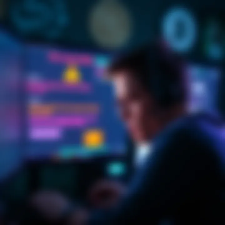 A frustrated person looking at a computer screen with cryptocurrency wallet issues, showing warning signs and error messages.