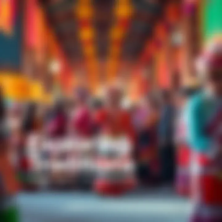 People participating in a traditional cultural festival, dressed in colorful outfits and engaging in activities that highlight their heritage.
