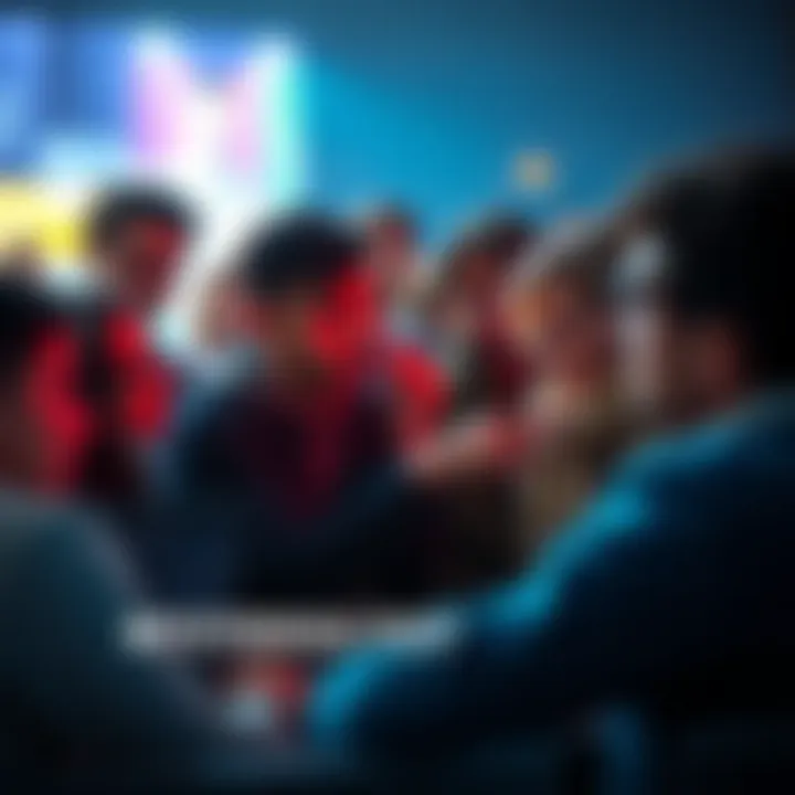 A group of people looking at screens, engaged in conversations about a mysterious post