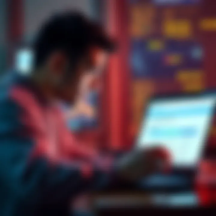 A Revolut customer looking at a laptop screen showing a currency conversion page, concerned about limits on a large transfer.