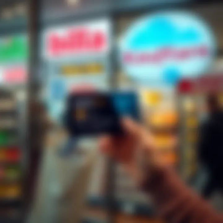 A hand holding a Curve Pro+ card with logos of European retailers like Billa and Kaufland in the background