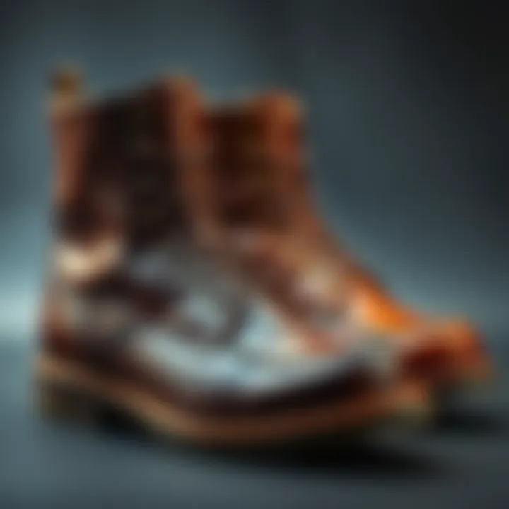 A pair of boots showcasing different leather swatches, highlighting options for customization