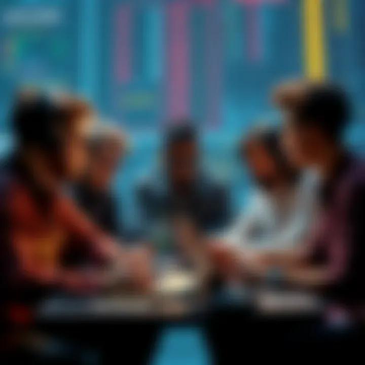 A group of people engaged in a serious discussion about privacy and technology, with laptops and digital devices around them.