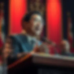 CZ speaking about the advantages of benevolent dictators over democracies at a podium