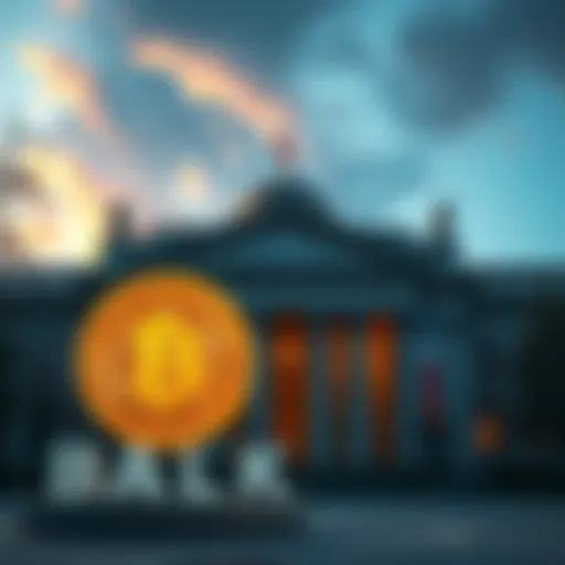 The Czech Central Bank building with a Bitcoin symbol in front, symbolizing its historic acquisition of Bitcoin.