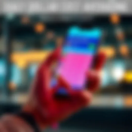 A person using a mobile app to track daily investments with cash. The screen shows dollar signs and investment options.