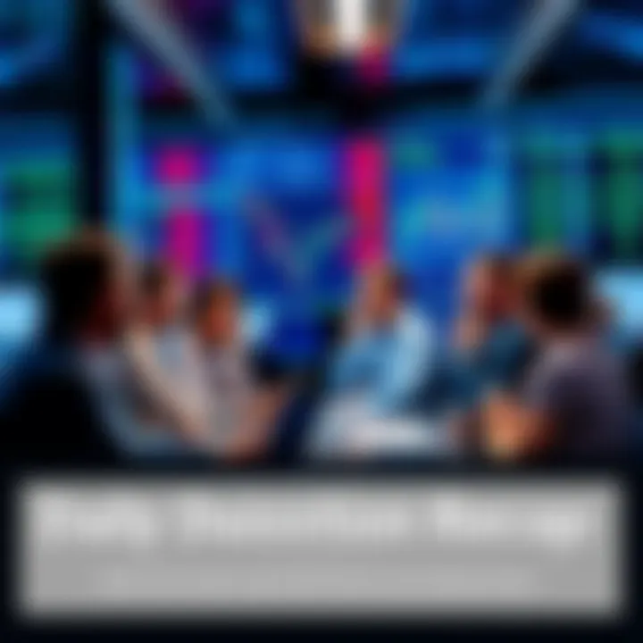 Traders sharing insights and strategies around a table looking at charts and graphs