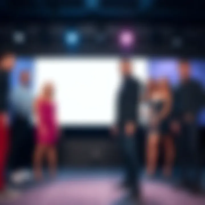 Darren posing with the Channel 9 cast at a promotional event, with an empty space suggesting Chantel and Wyatt are missing.