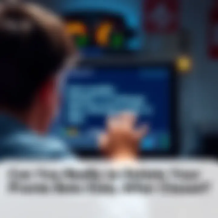 A worried person looking at a computer screen displaying text about data retention policies