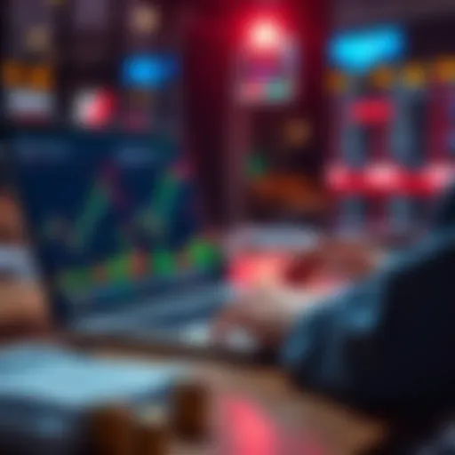 A person calculating investments while looking at a stock market chart on a laptop, symbolizing Dollar Cost Averaging strategy