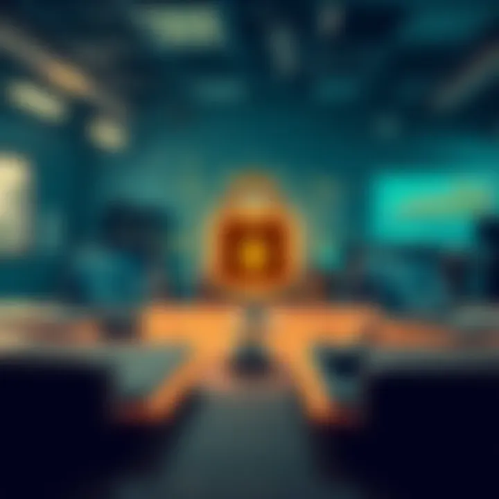 A visual representation of secure identity verification in IoT e-learning, showing connected devices and a digital lock symbol over an educational setting.