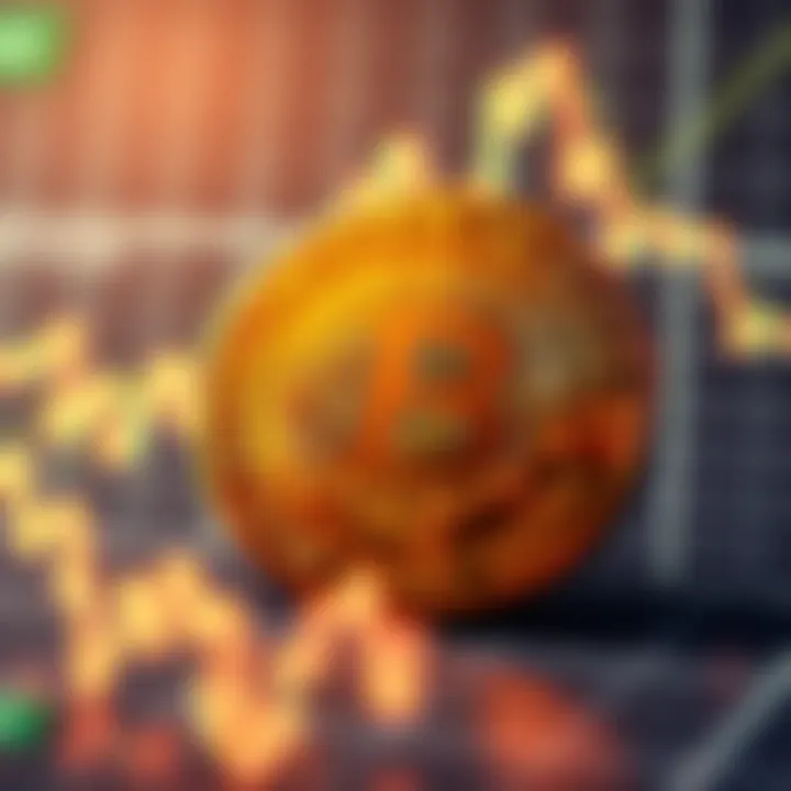 Graph showing a decline in Bitcoin value with Kaspa logo in the foreground