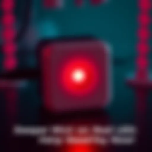 Deeper Connect Mini device showing a solid red LED light, indicating an error or issue after a failed firmware recovery attempt.
