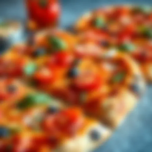 A mouth-watering pizza topped with fresh vegetables and cheese, showcasing vibrant colors and inviting texture.