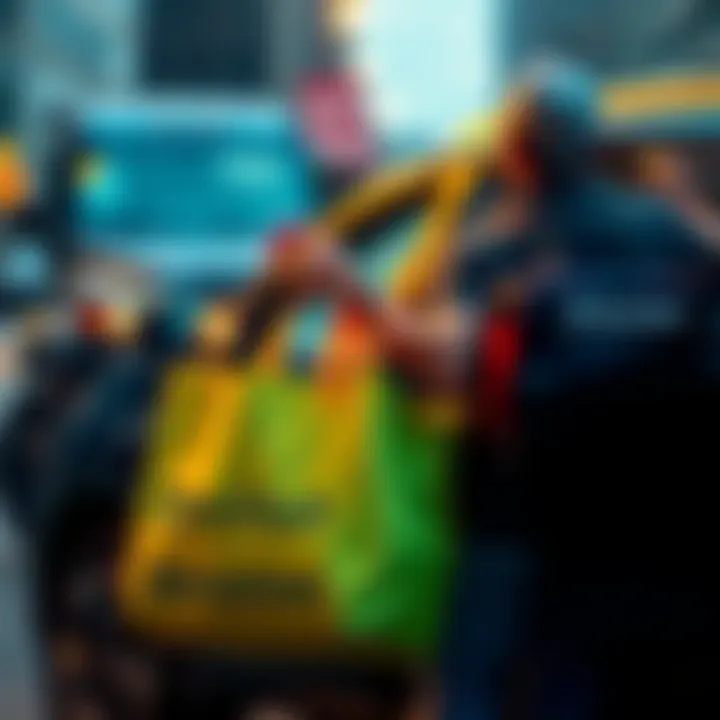 A delivery driver holding a DoorDash bag while standing next to a car, preparing for a delivery
