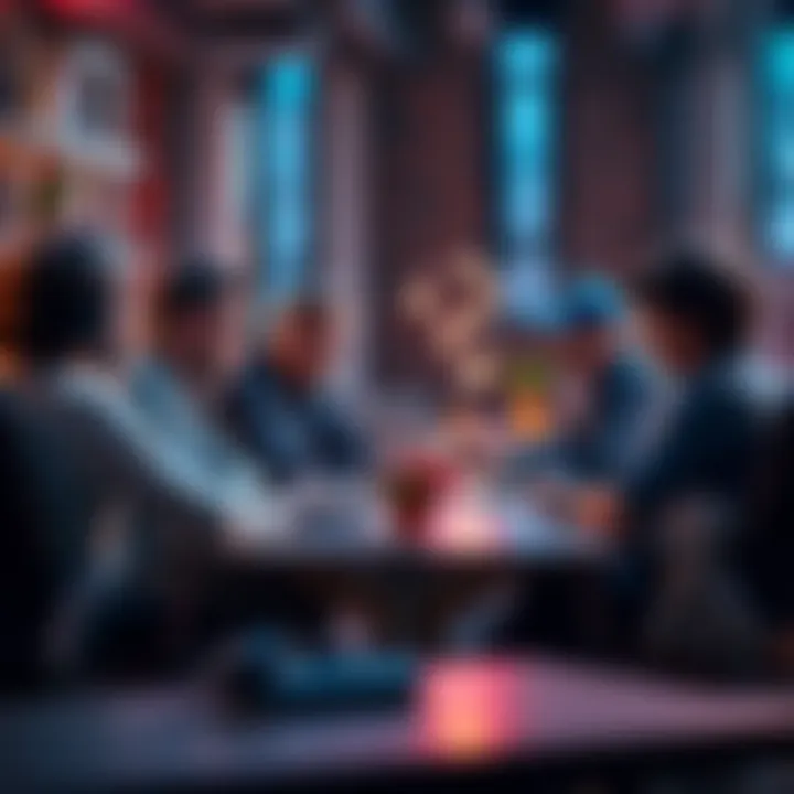 A group of developers sitting around a table, sharing ideas and opinions about community bounties and their impact on their work.