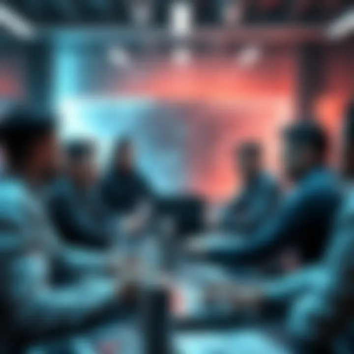 A group of developers discussing job opportunities in the crypto industry during a hiring meeting