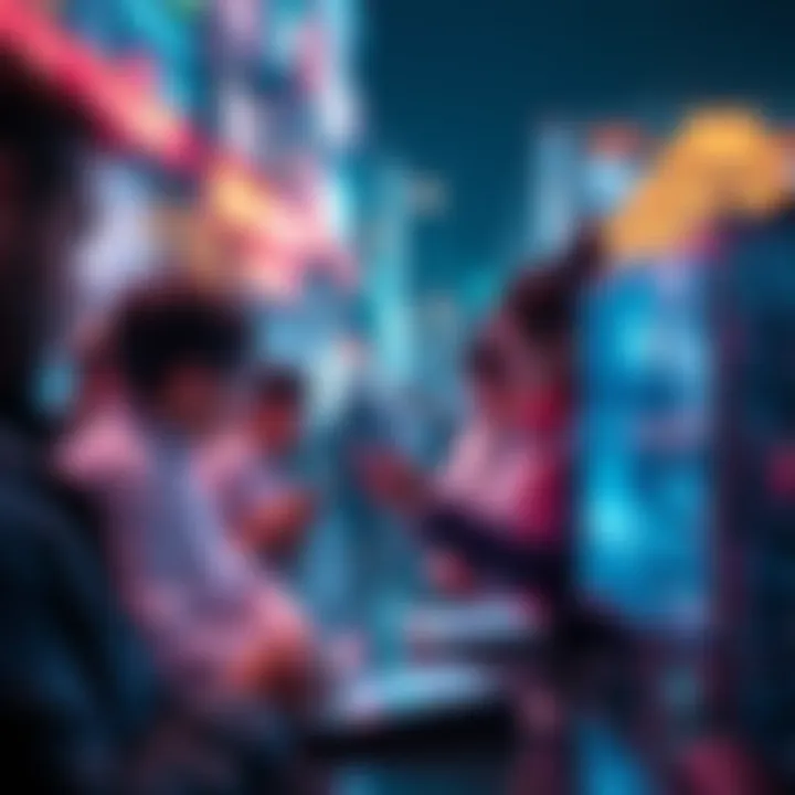 People engaging with advanced digital technologies on various devices