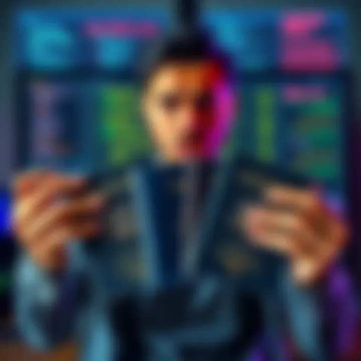 A person looking frustrated while holding five passports, symbolizing the Explorer Club, with a background showing a computer screen displaying hidden fees.