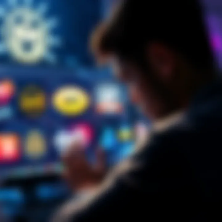 A frustrated person looking at a computer screen displaying DeFi project logos with flashy marketing images, symbolizing disappointment in the crypto community.