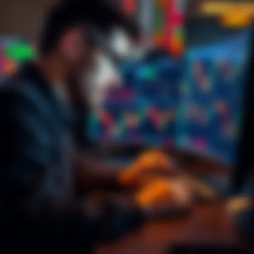 A focused trader reviewing stock market charts on a computer, emphasizing discipline and strategy in trading.