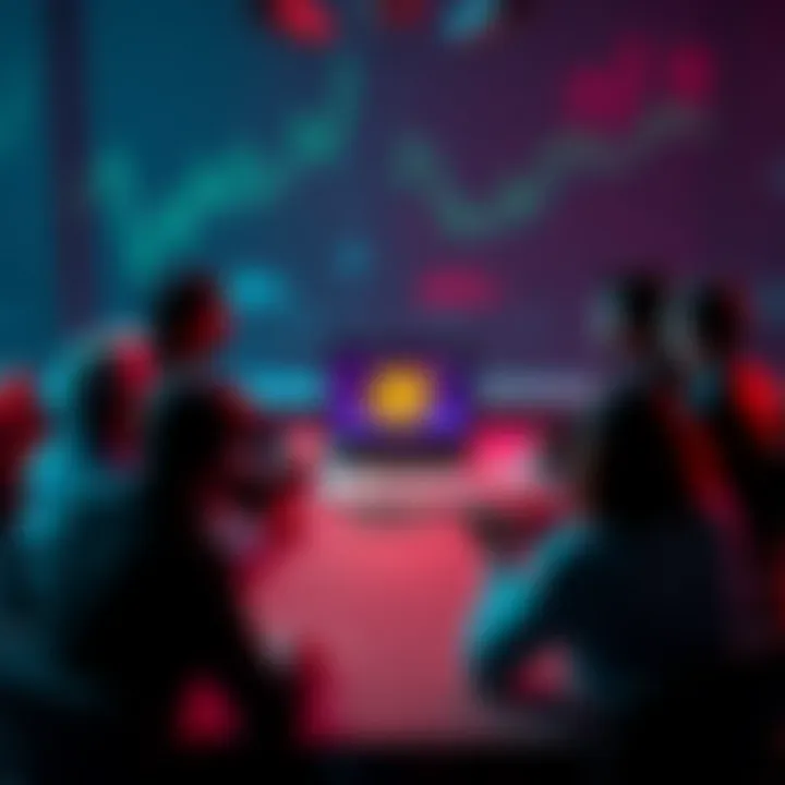 A group of people sitting around a table sharing their thoughts on Bitcoin as an asset, with charts and graphs on a laptop in the center.