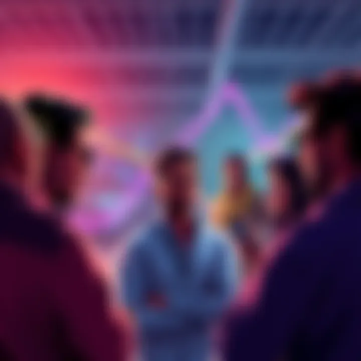 A group of people engaged in a conversation about BlockChain Backer, the YouTuber known for digital finance insights.